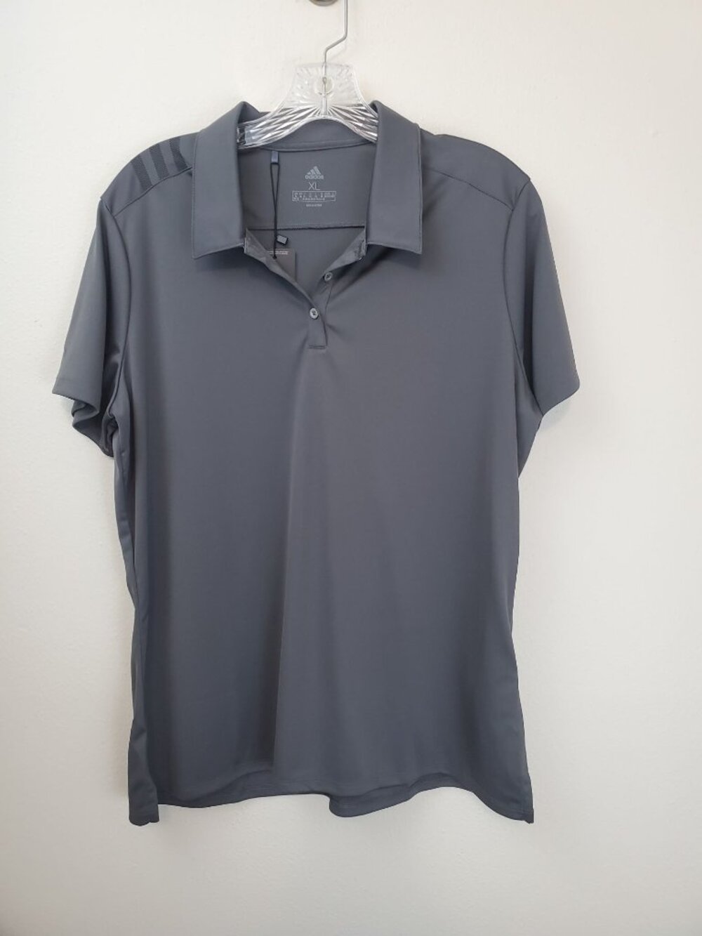 Adidas Golf women's Three Stripes Shoulder Polo, gray